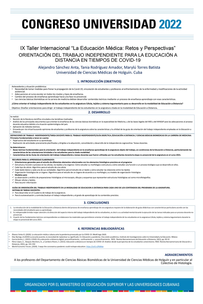 ORIENTACIÓN DEL TRABAJO INDEPENDIENTE PARA LA EDUCACIÓN A DISTANCIA EN TIEMPOS DE COVID-19
